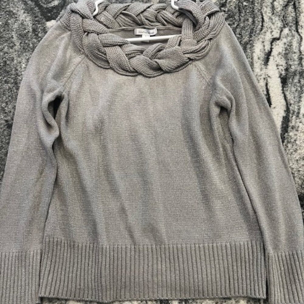 John Paul Richard Sweater Women Large Taupe Metallic Braided Cowl Neck Raglan
